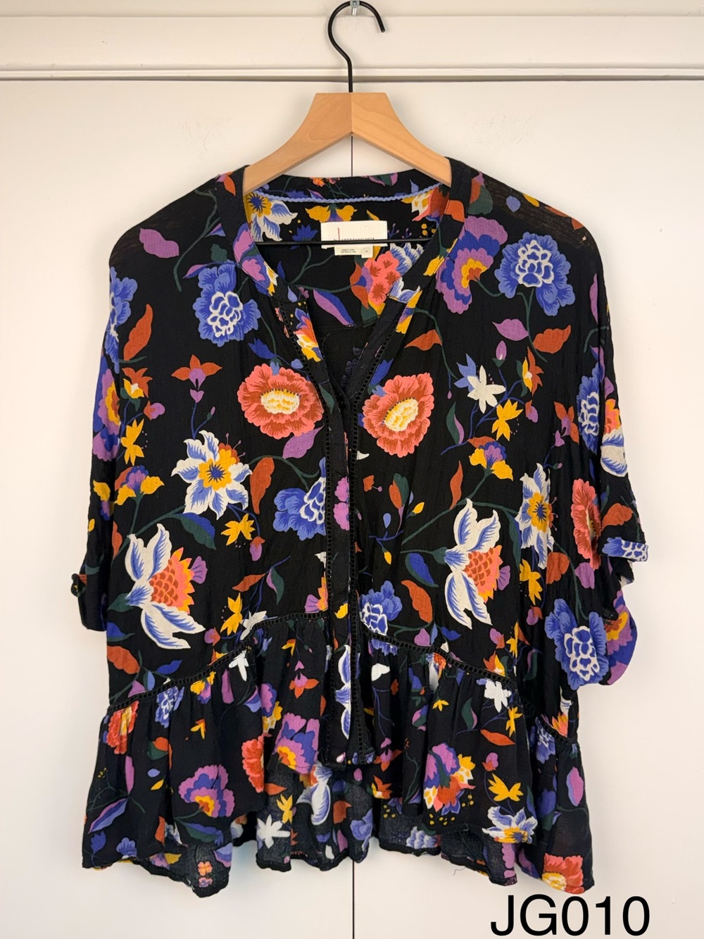 Anthropologie Josie Black Floral Dolman Sleeve Top M